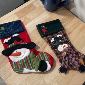 Lot x2 Christmas Stockings 3D Snowman Vtg Rustic Country Farmhouse Cottagecore